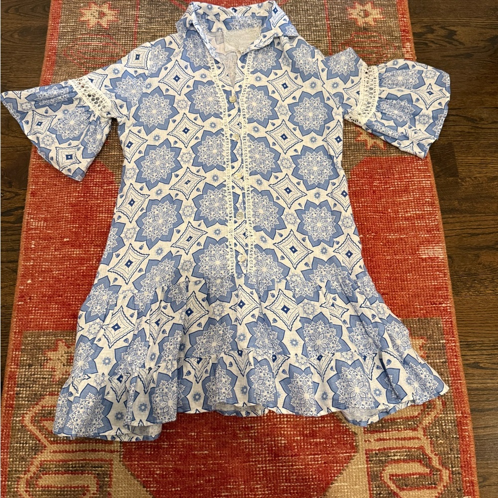 Temptation Positano Blue and White Floral Tunic Dress